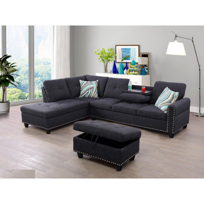 Canapé et chaise longue en lin avec repose-pieds Ahuva