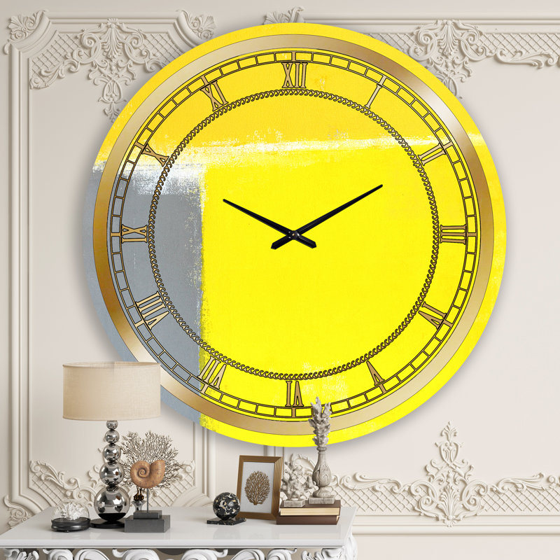 Gris et jaune bleu abstrait - horloge murale moderne, Grand