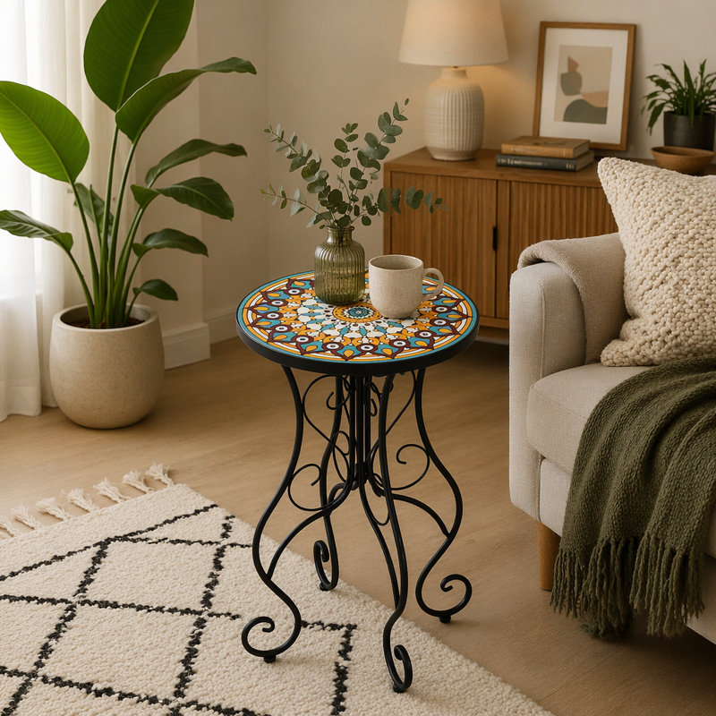 Table d'appoint ronde ronde en céramique, colorée et noire