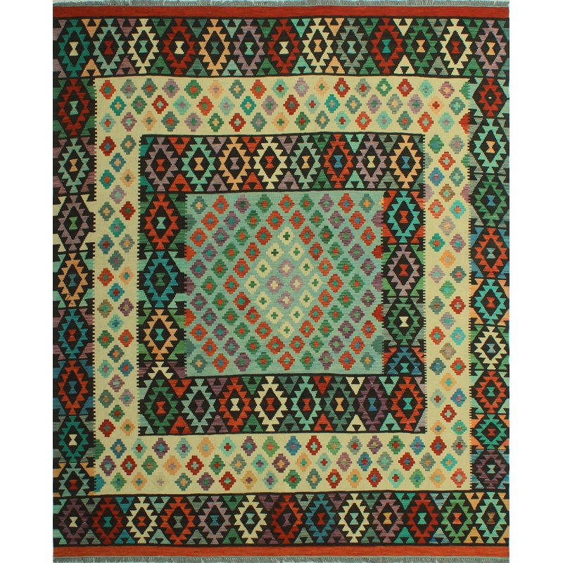 Tapis Kilim en laine fabriqué à la main bleu/beige hults