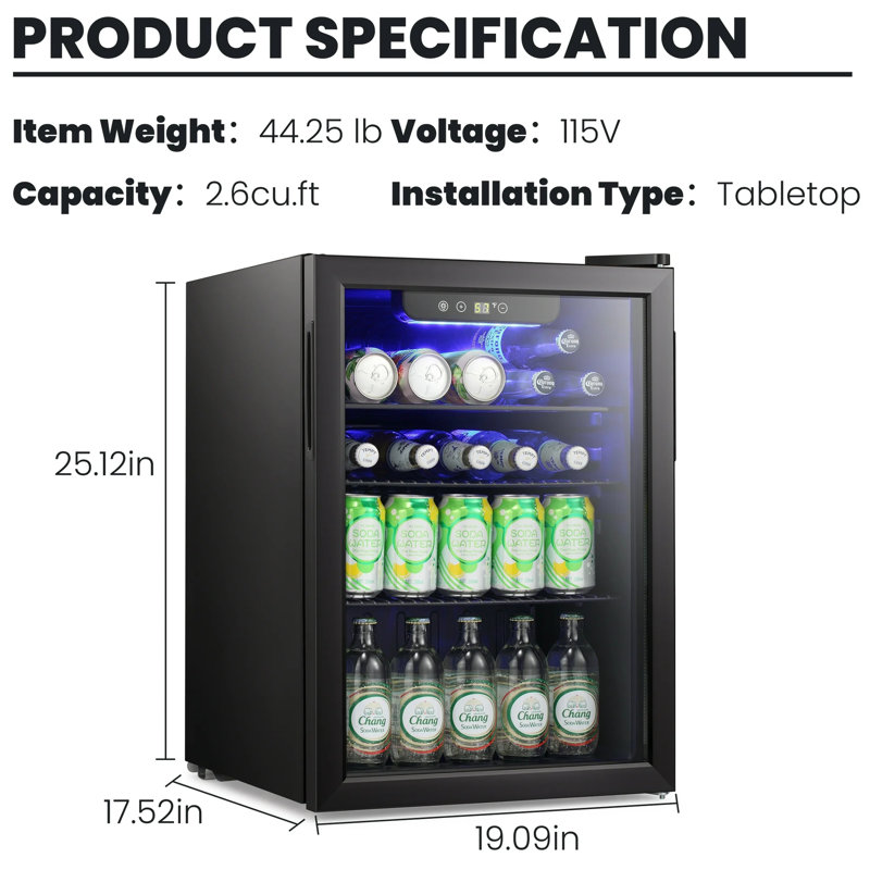 Black Freestanding Beverage Refrigerator Cooler with Glass Door