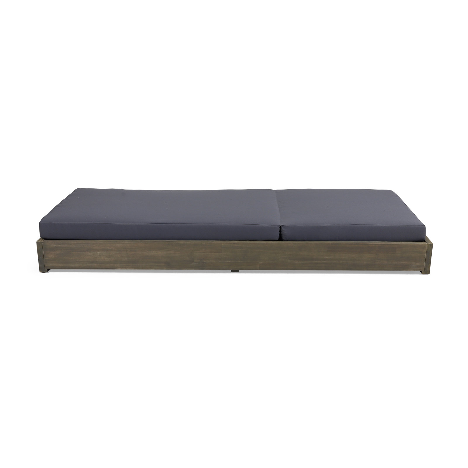 Leite 79" Long Reclining Outdoor Acacia Chaise Lounge Set with Cushions, Dark Gray Cusion/Gray Frame, Set of 4