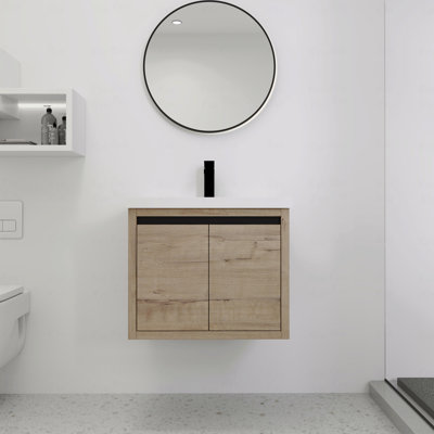 Armoire de salle de bain avec lavabo, portes à fermeture douce, conception à fixation flottante