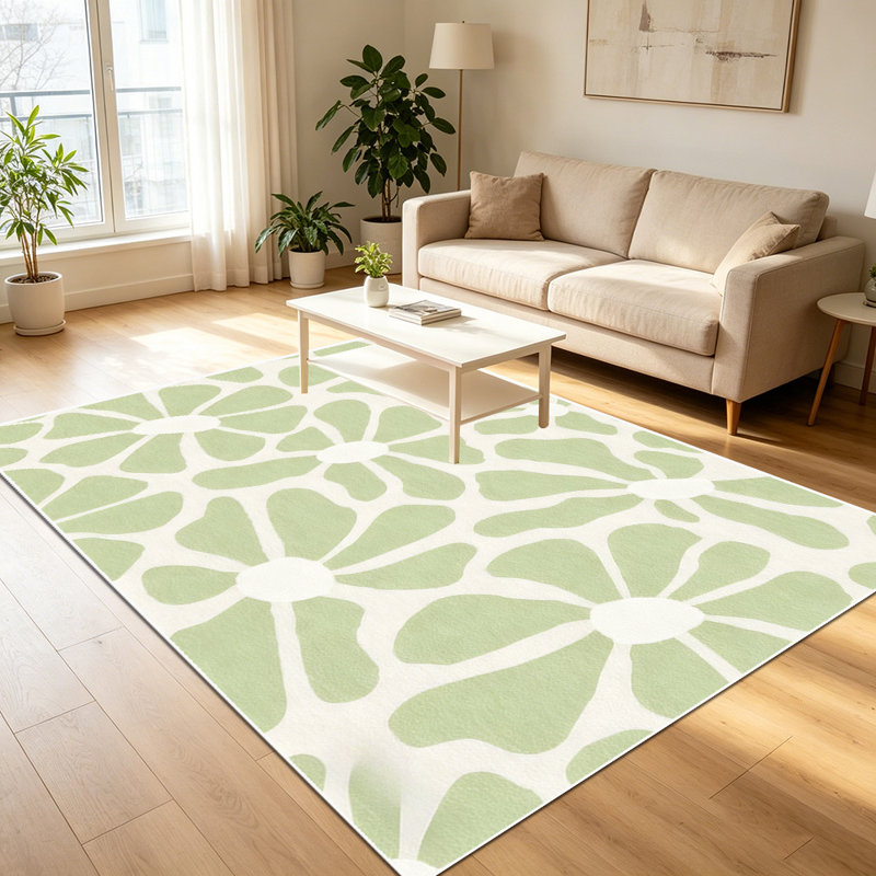 1PC sage green minimalist daisy floral print area rugs, Soft and Comfortable, easy-to-maintain, machine washable Indoor floor mat, suitable for living room, bedroom, kitchen, balcony, entryway, dining room, patio, Home Decor, Outdoor Decor.