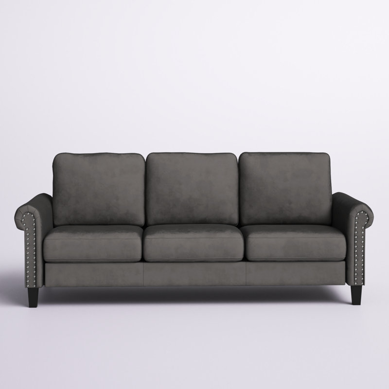 Canapé à accoudoirs roulés 80,5 po Yingst, 100 % polyester gris