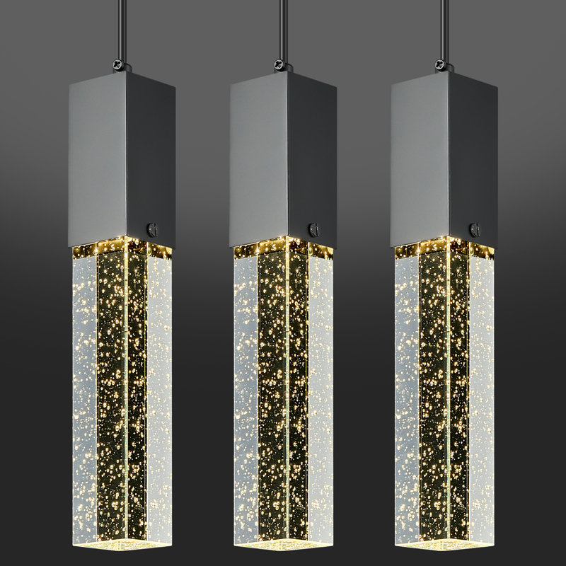 Luminaires suspendus modernes en cristal - Luminaire suspendu à DEL à intensité variable 4500K noir pour îlot de cuisine et chambre à coucher, conception à mini-bulles