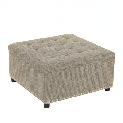 Repose-pieds avec rangement, repose-pieds capitonné, repose-pieds à garniture cloutée, repose-pieds carré avec rangement, table basse rembourrée, rangement dans la chambre à coucher, décoration de salon, repose-pieds chameau, petit mobilier, décoration intérieure