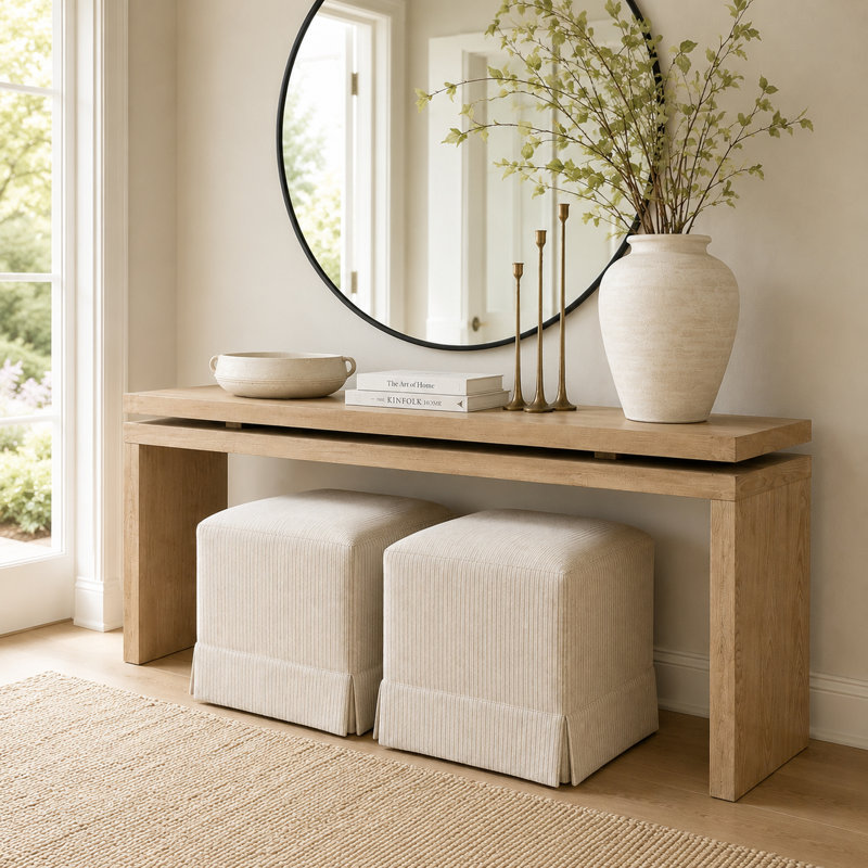 60" Farmhouse Console Table – Solid Wood & MDF Entryway Table(Antique Natural), Antique Natural
