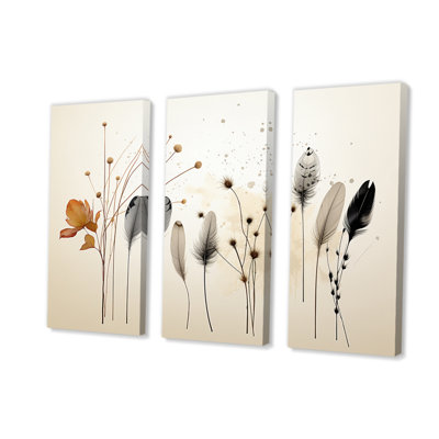 Asian Art Feathers Sumi I - ensemble d'art mural asiatique sur toile