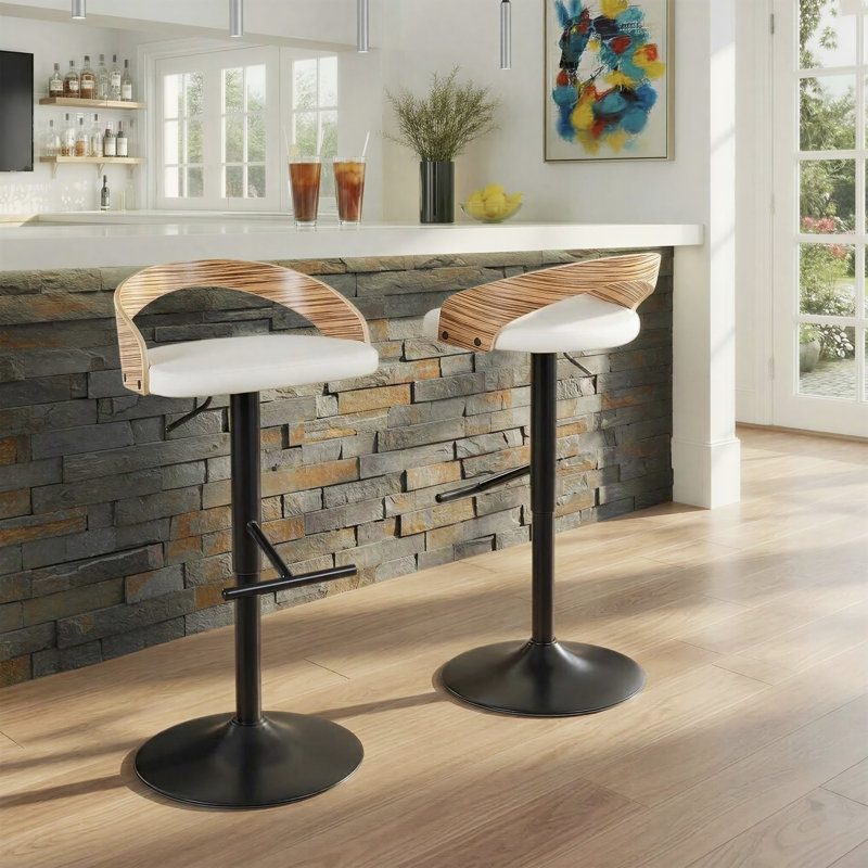 Laurenzio Adjustable Bar Stool with Straight T Footrest, White, Black/Zebra