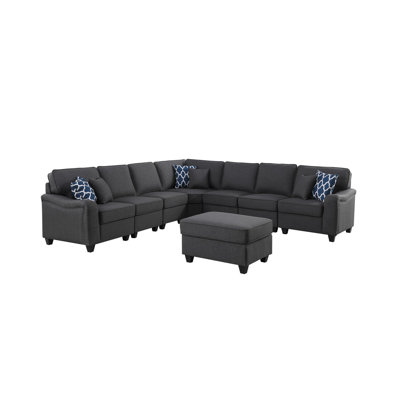 Reverie Rustic Retreat Dark Gray Linen 8Pc Modular L-Shape Sectional Sofa And Ottoman