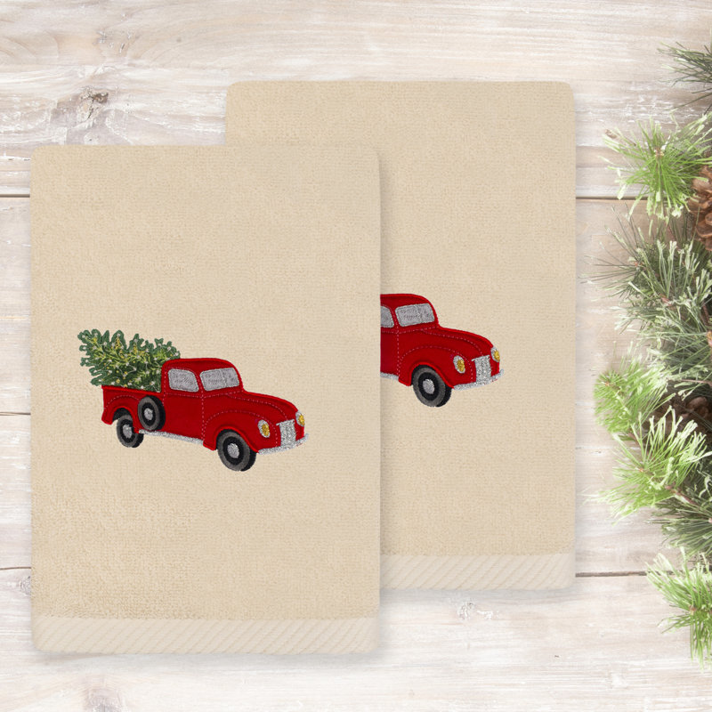  Christmas Truck Turkish Cotton Hand Towel, Sand
