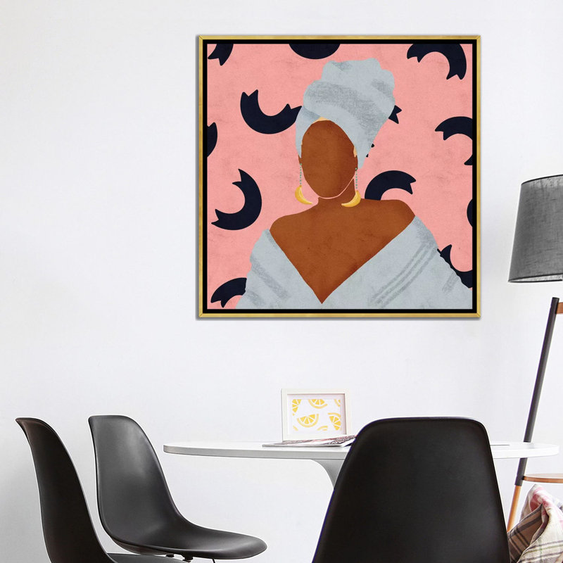 Keisha par Reyna Noriega - reproduction imprimée, H 37 po x l 37 po x P 1,5 po, Pas de tapis, Toile encadrée d'or