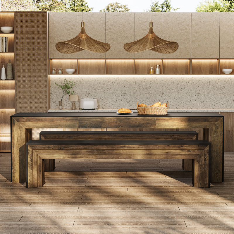 70.9-Inch Extra Long Dining Bench, Black/Brown