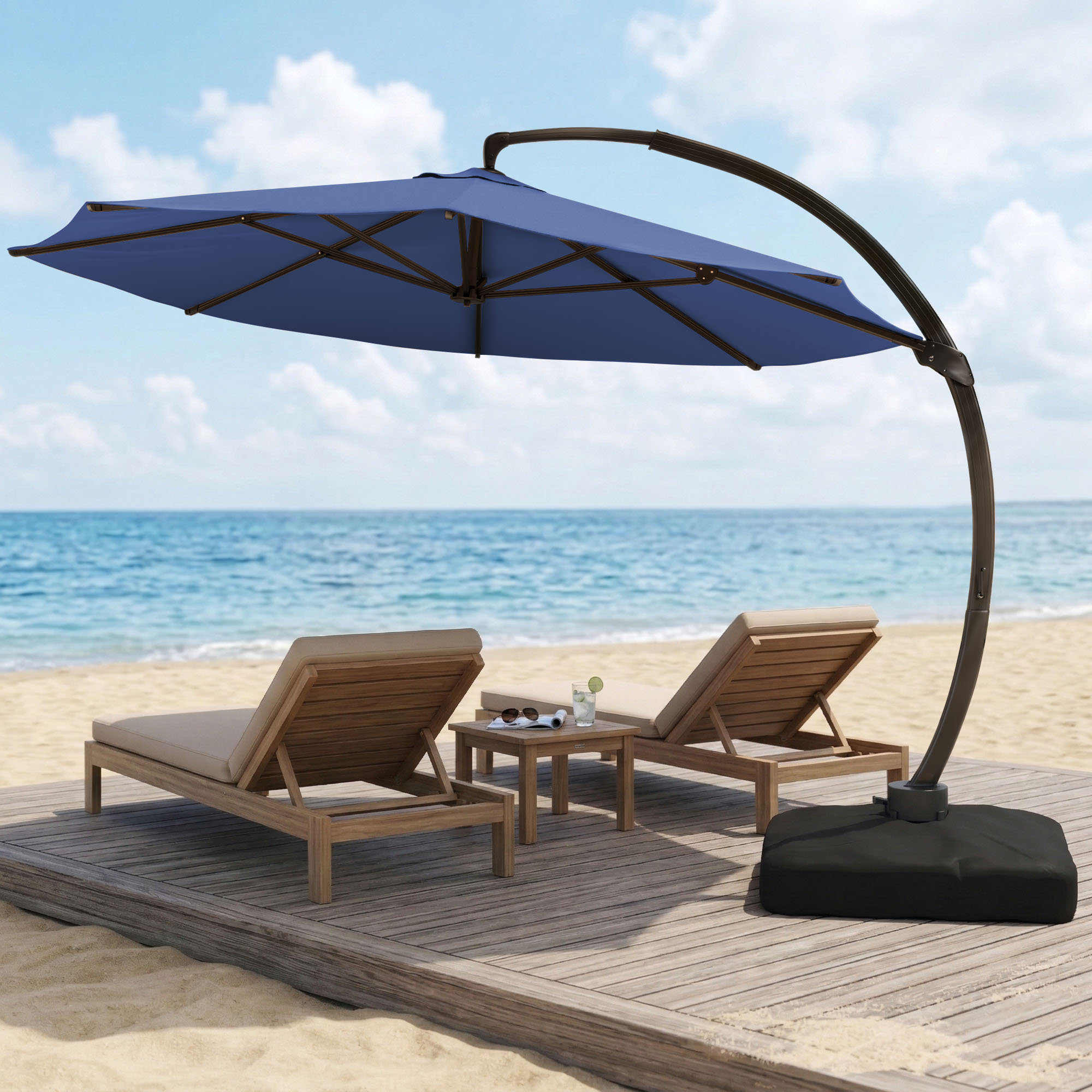 grand patio deluxe 10 foot curved aluminium offset umbrella Napoli 10x13 FT Rectangular Umbrella, Heavy Duty Al the reinforced pole is made from powder coated aluminium.The outer umbrella has wheels for easy movement and the base needs to be filled with 265 lbs of sand and water to secure the umbrella Grand Patio 10x10 ft Deluxe