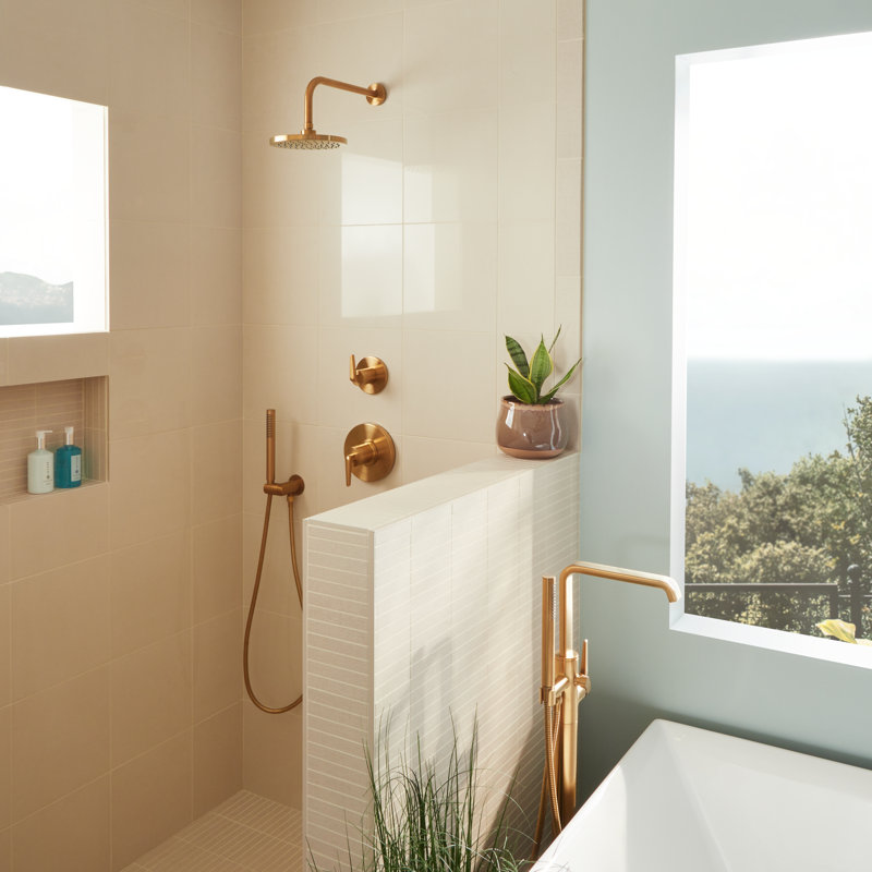 8" Modern Round Rainfall Shower Head - 1.8 GPM, Brushed Gold