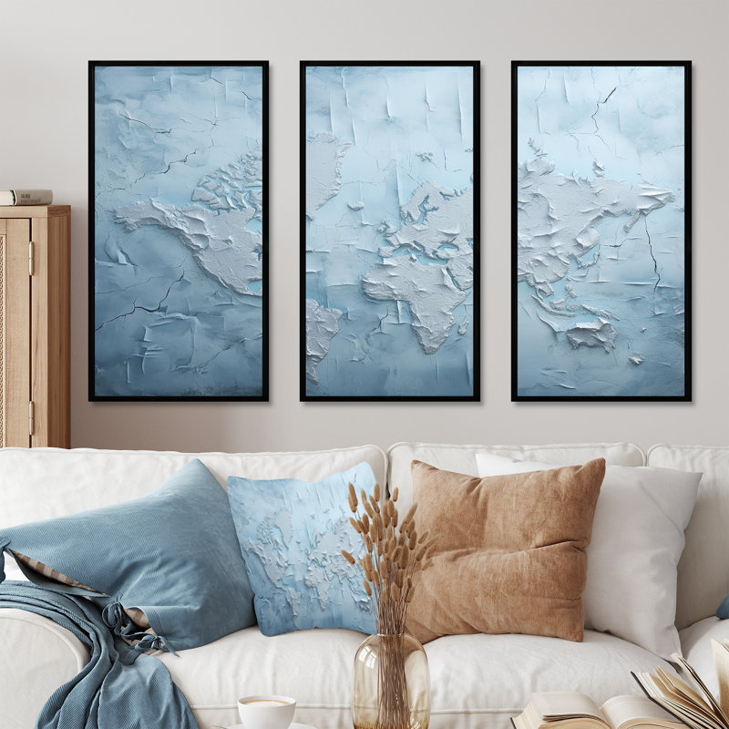 «Ice Age World Map I - World Map», reproduction d'art, H 28 po x l 36 po x P 1 po, Cadre flottant noir