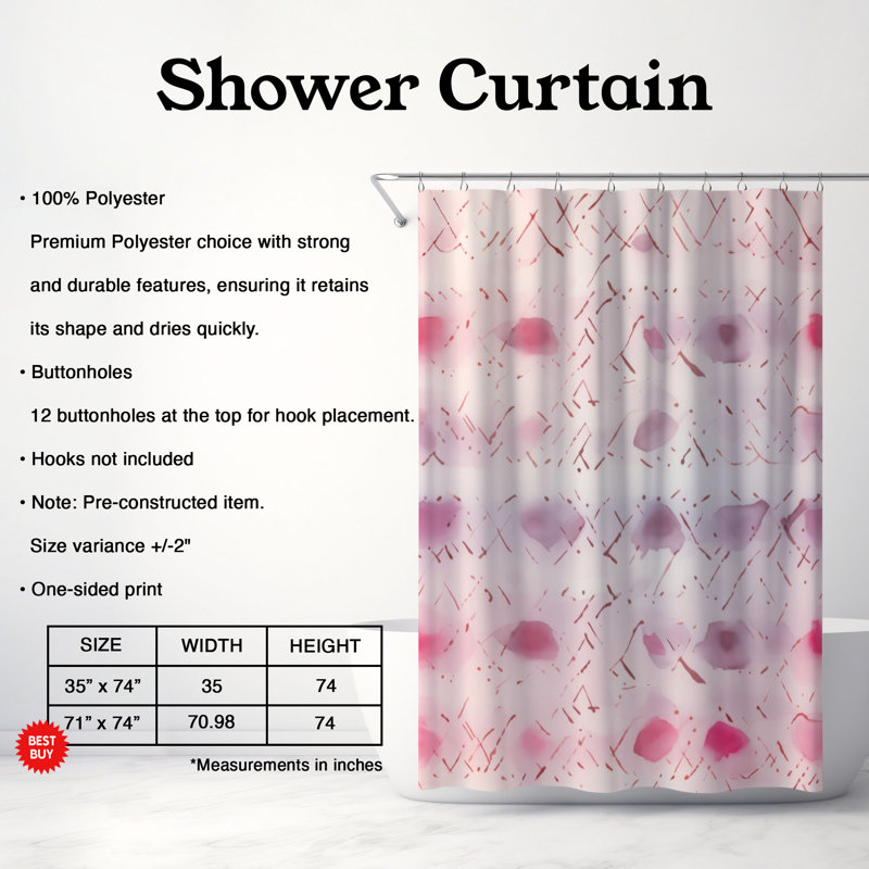 Rideau de douche rose Aura - Premium, H 74 po x l 71 po