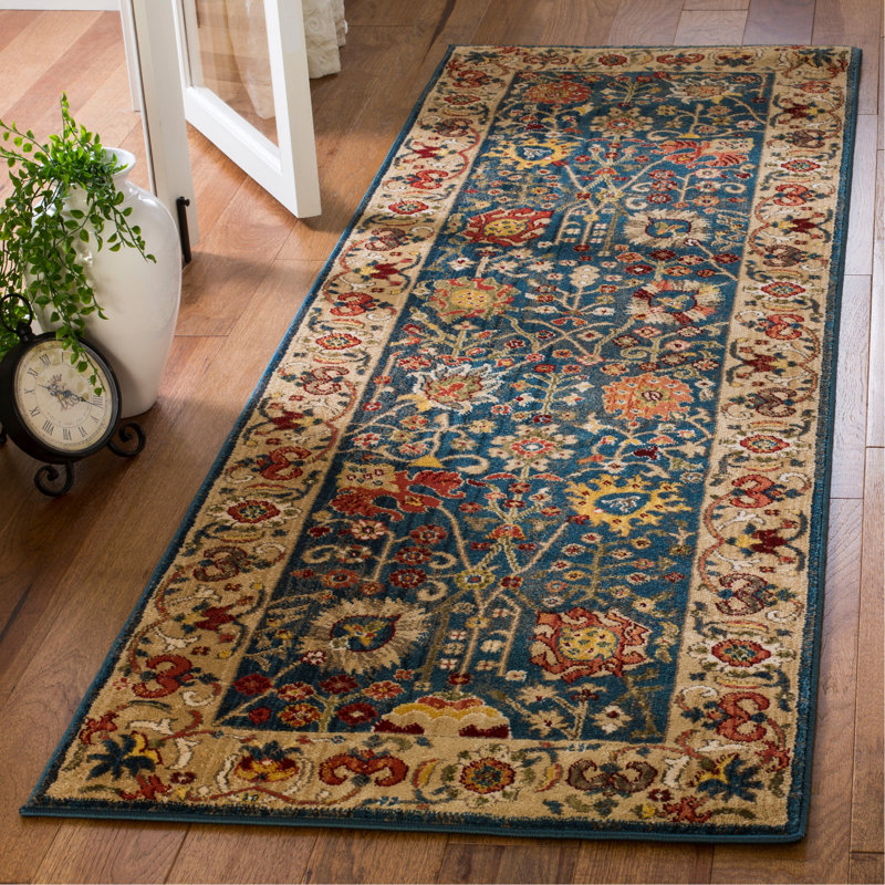Tapis performance oriental Kurtz, Tapis de couloir 2 pi 6 po x 8 pi, Blue/Tan