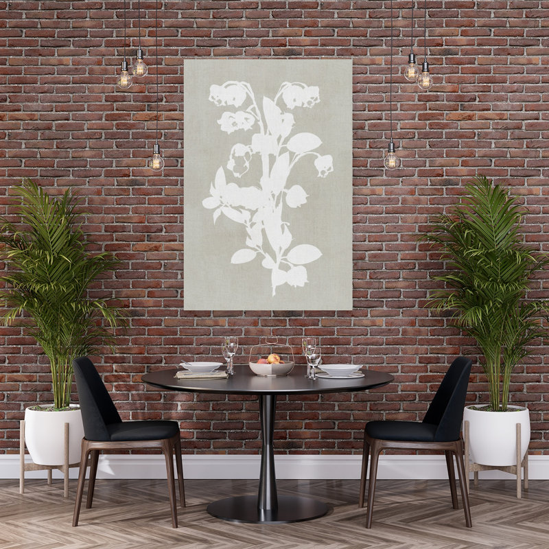 Impression d'art mural blanc avec fleurs blanches botaniques délicates et minimalistes, 60" H x 40" W