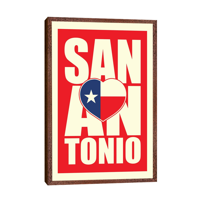 San Antonio Typography Heart by Benton Park Prints - Print on Canvas, Classic Brown Wood Framed, 101.6 cm H x 66.04 cm W