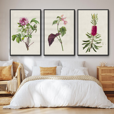 Jolies roses botaniques, ensemble de 3 pièces encadrées sur toile V