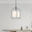 Moderne 18 po Lustre tambour 3 lumières avec abat-jour en tissu, luminaire suspendu avec abat-jour cage noir mat