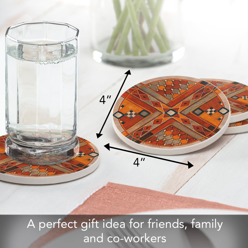 Southwest Pattern III 4-Pack Round Absorbent Stone Coasters