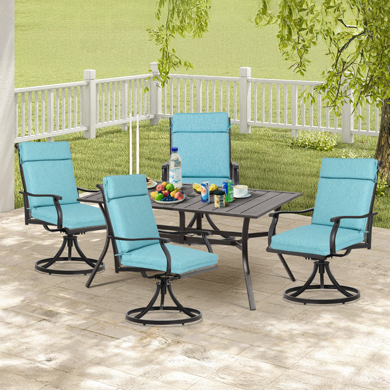 Outdoor High Back Chair Cushion Set of 4, 20" W x 17" D, Teal