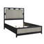 Grand lit contemporain en bois massif, cadre gris anthracite, panneaux gris et tête de lit équipée à DEL pour chambre à coucher, panneaux, rétroéclairage intégré