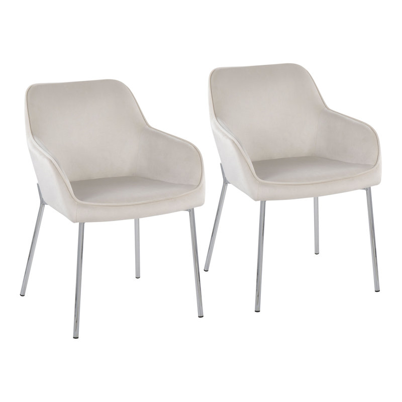 Cyr 19'' H Velvet Upholstered Armchair, Cream, Chrome