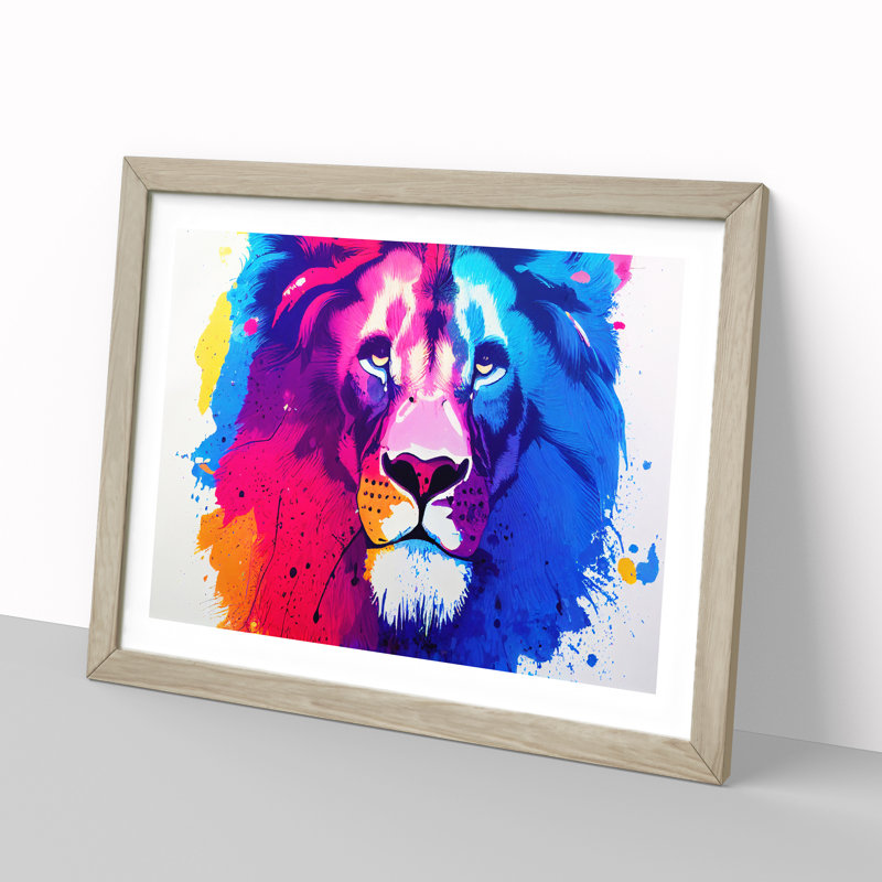 Colourful Lion Vol.4 Abstract - Print, 34cm H x 46cm W x 2cm D, Oak Framed