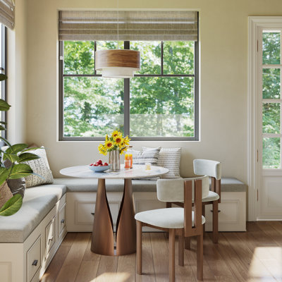 35" Modern Breakfast Nook Table, Small Dining Table For Breakfast Nook & Compact Spaces, Glossy White Sintered Stone Top With Bronze Metal Base, Easy-To-Clean Table