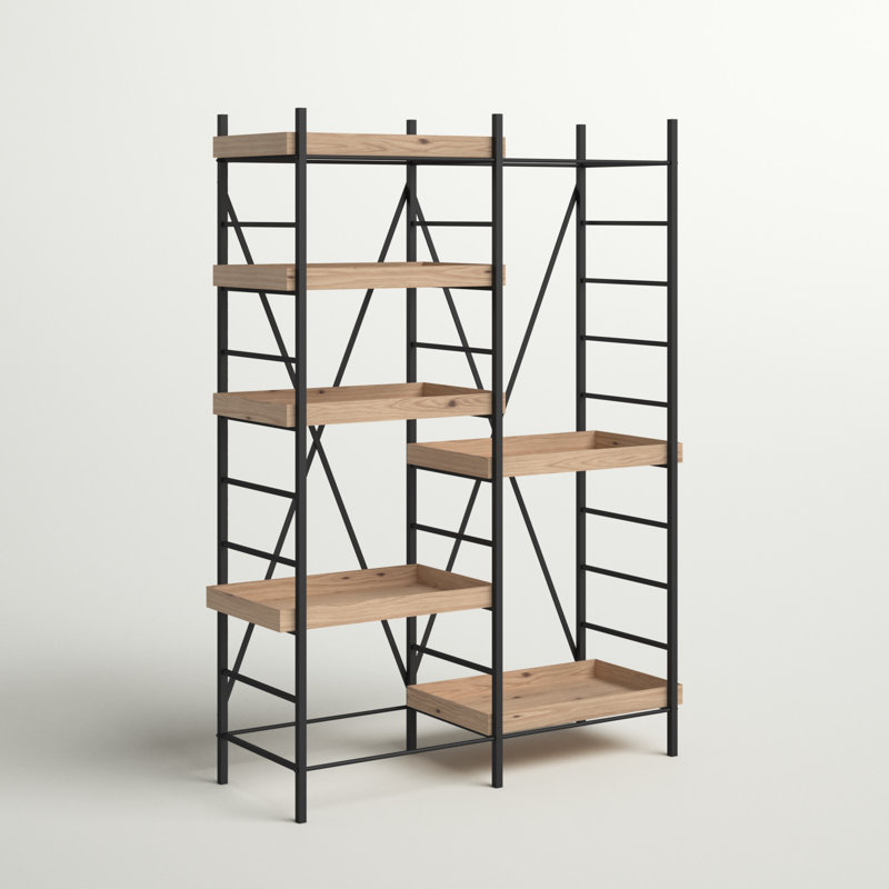 Étagère en fer avec six tablettes réglables en bois