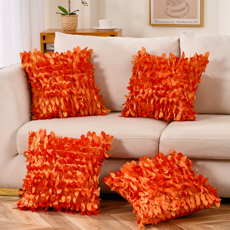 Jeté floral, Housse de coussin seulement - sans insert, Orange, 20 po x 20 po