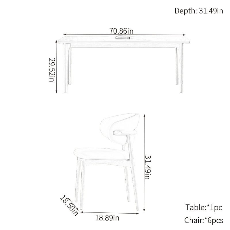 Ensembles de table de salle à manger simples et modernes, H 29,52 po x L 70,86 po x l 31,49 po