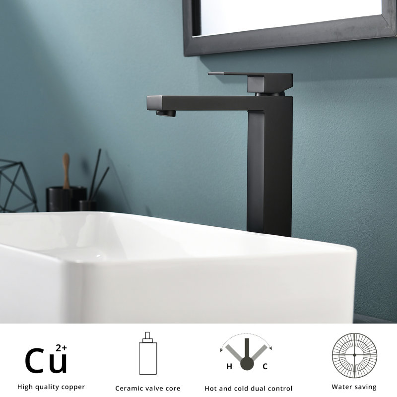 Robinet de salle de bain noir mat à fixation sur comptoir avec poignée simple et robinets à 1 trou