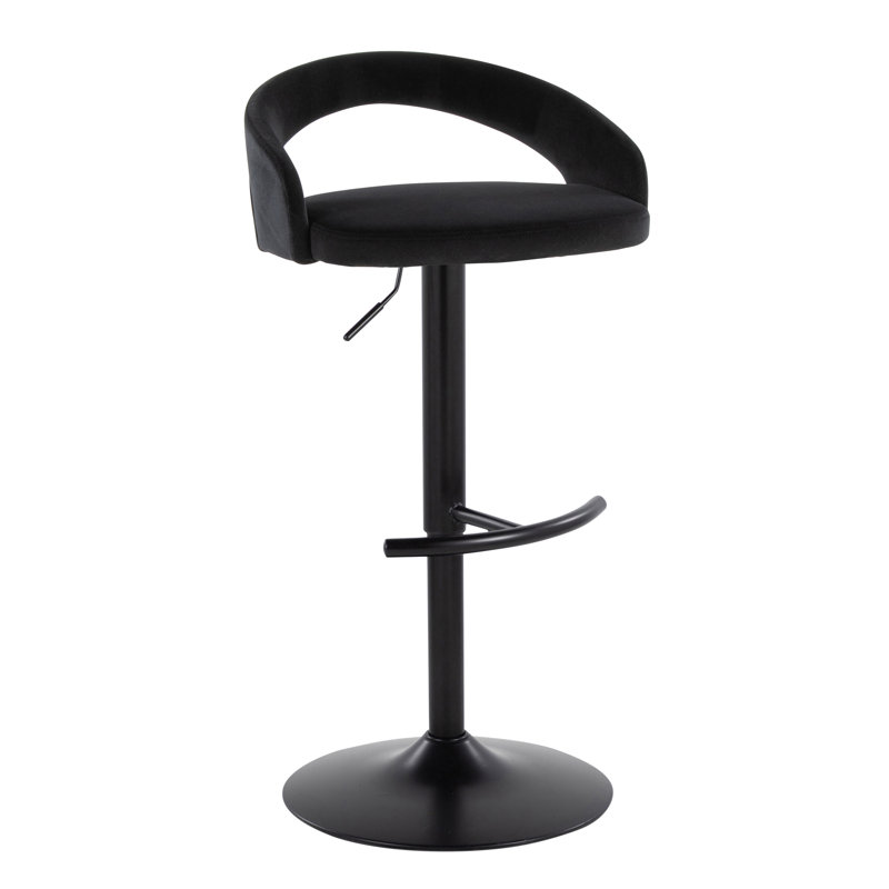 Tabouret de bar ajustable contemporain Grotto, Noir, Velours - noir