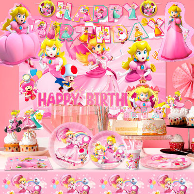 Princesse, décorations de fête d'anniversaire en toile de fond, 122 pièces décorations de fête Mario Peach