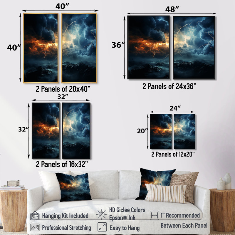 Éclairage éclair orageux - Décoration murale traditionnelle, H 32 po x l 32 po, Cadre flottant, Blanc