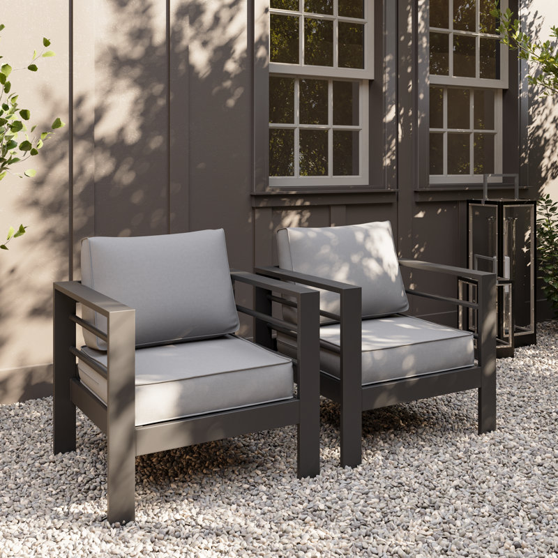 Bellewood 29.5" W Aluminum Patio Club Chairs, Gray Frame/Light Gray Cushion