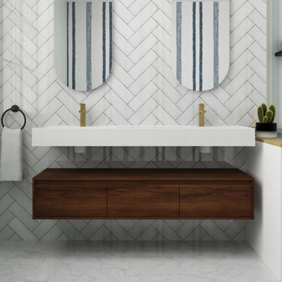 Bathroom Vanity With Sink In 60 Inch, Floating Bathroom Vanity With Soft Close Drawer