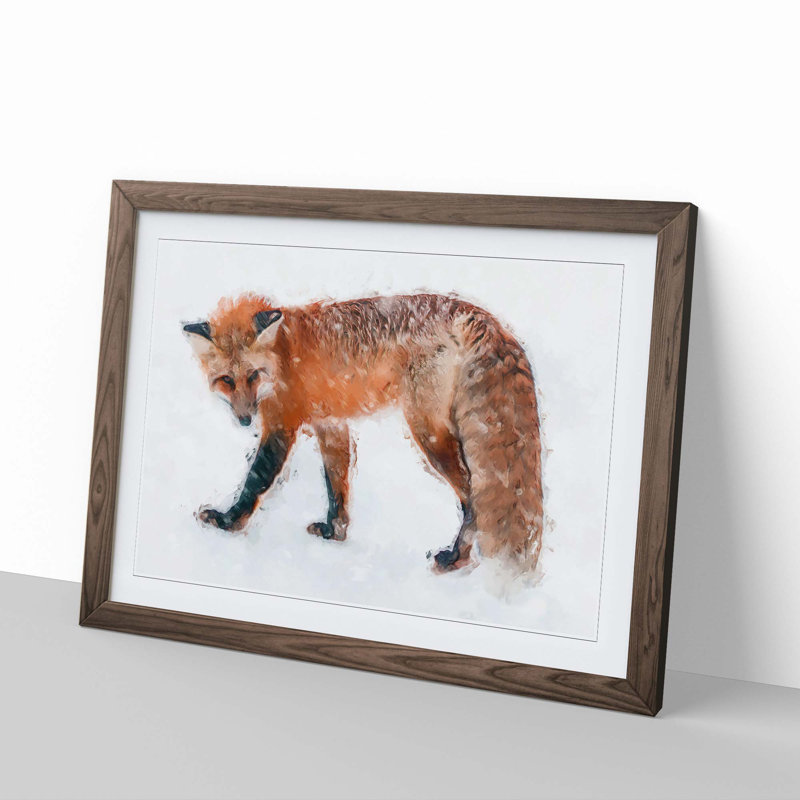Red Fox in the Winter in Abstract - Picture Frame Painting Print, 27cm H x 36cm W x 2cm D, Walnut Framed