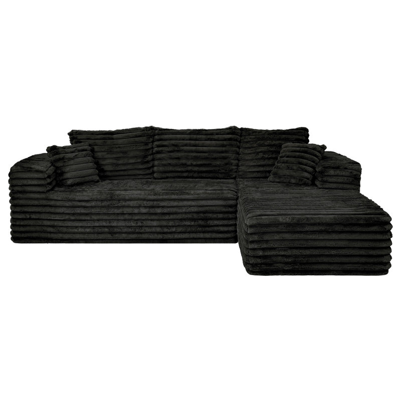 Thaxted 2 - Piece No Assembly Required Cloud Couch Sectional Free Combination Sofa with Pillow, Black Corduroy