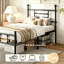 Cadre de lit simple en métal 18 po avec tête de lit, cadre de lit simple en métal avec rangement sous le lit, aucun sommier requis et assemblage facile, noir