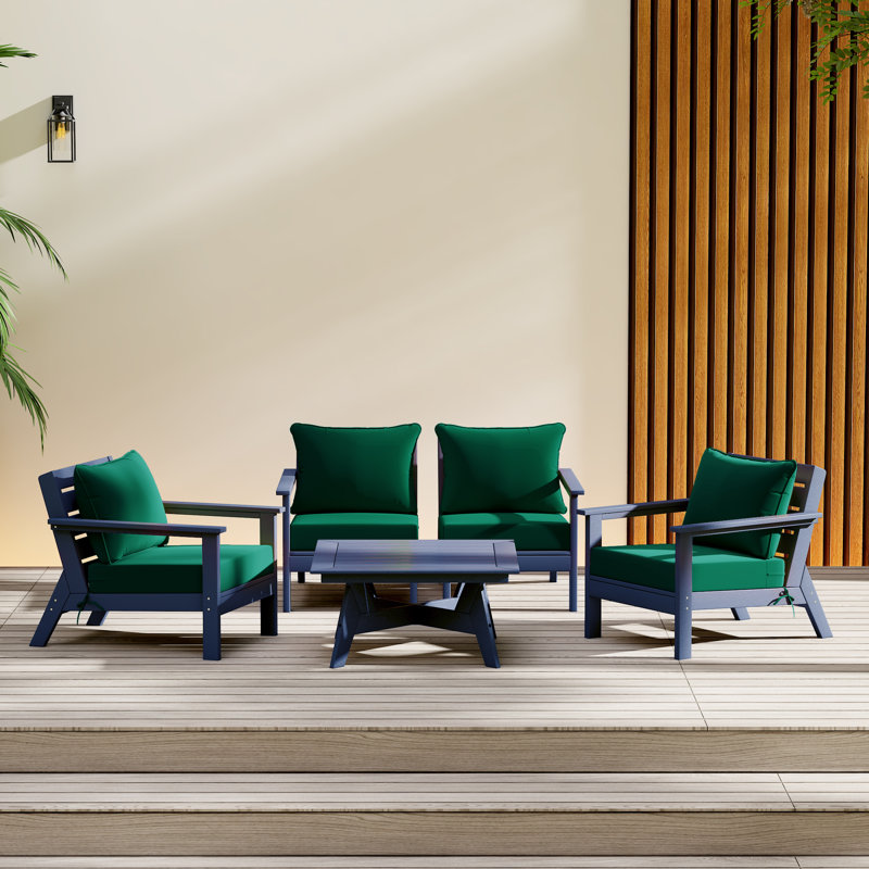 5-Piece Deep Seating Set, Navy Blue, Green
