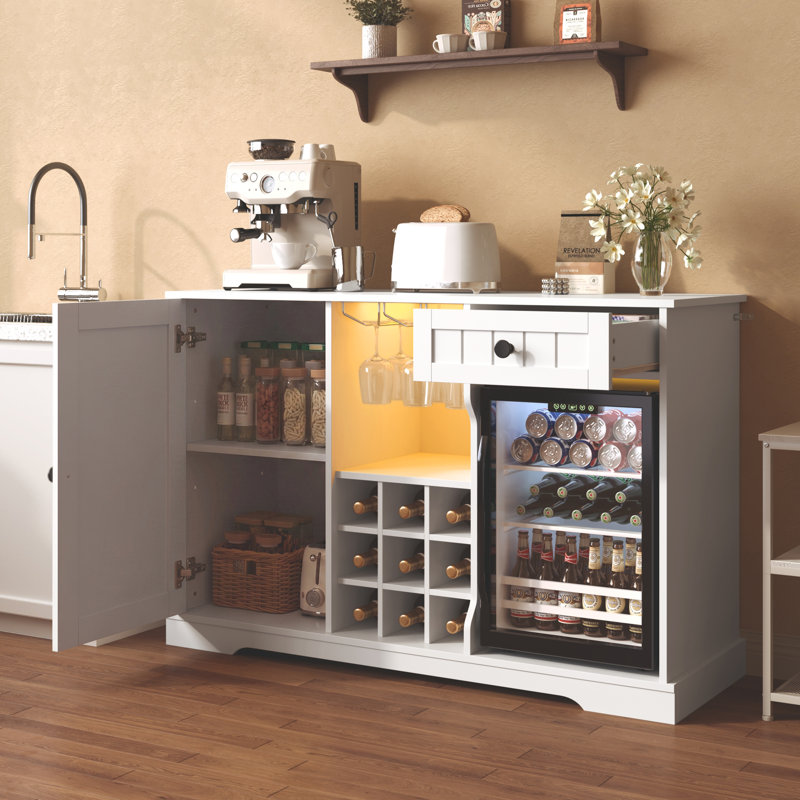 Meuble-bar à vin Vintner avec emplacement pour réfrigérateur (réfrigérateur non inclus) et 9 casiers à bouteilles pour salon