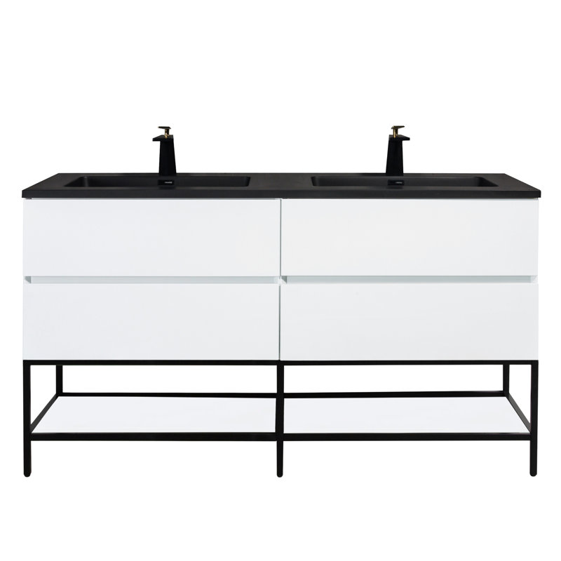 Ensemble de meuble-lavabo mural 60 po Damron, Noir