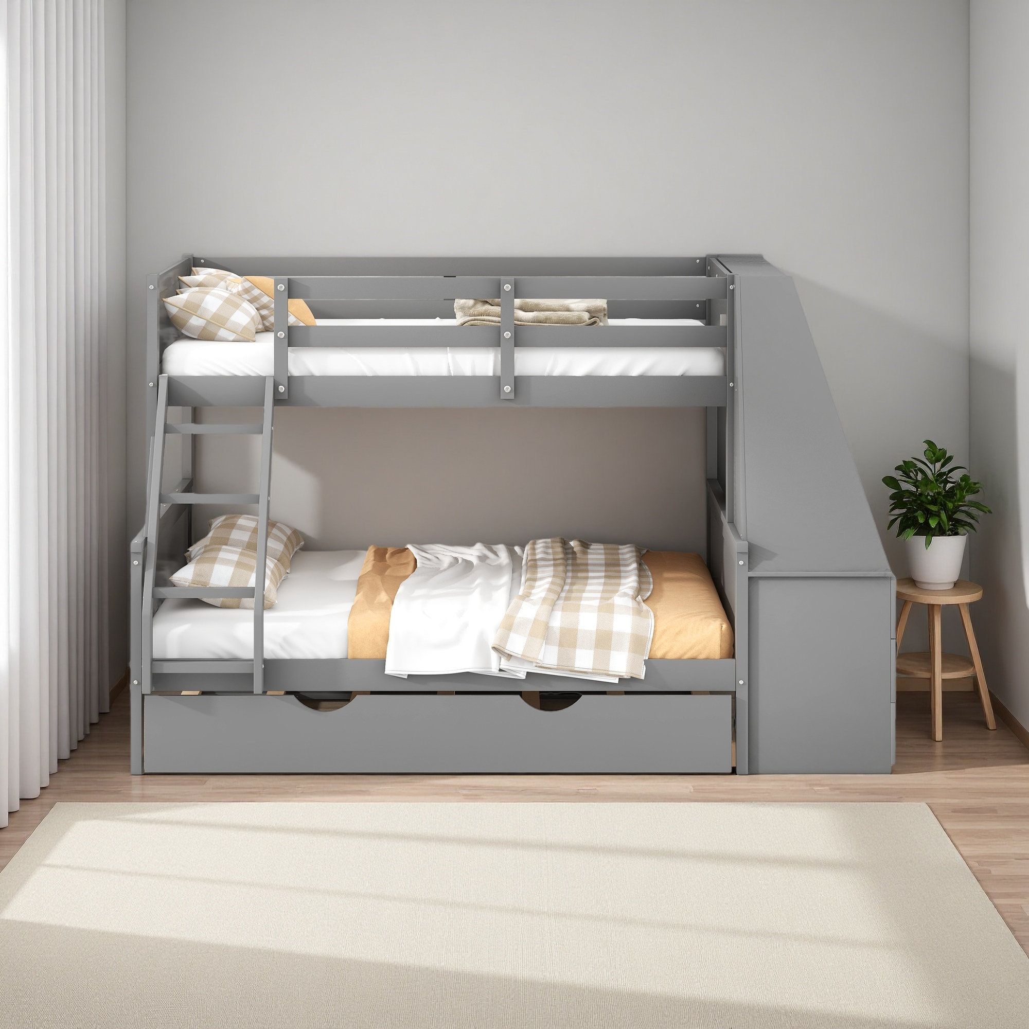Harriet Bee Twin Over Full Bunk Bed With Trundle And Built-In Desk ...