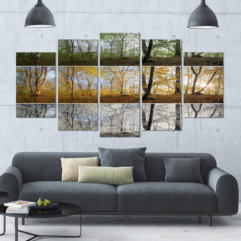 « three seasons forest panorama », reproduction de photo à multiples images sur toile